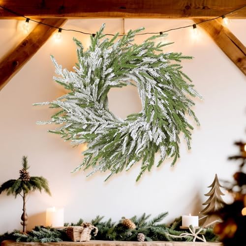 Wavwaww 19.7 Inch Norfolk Pine Snow Christmas Wreath