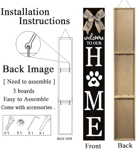 Foutcheou Welcome to Our Home Front Door Sign, 47"X8", Black