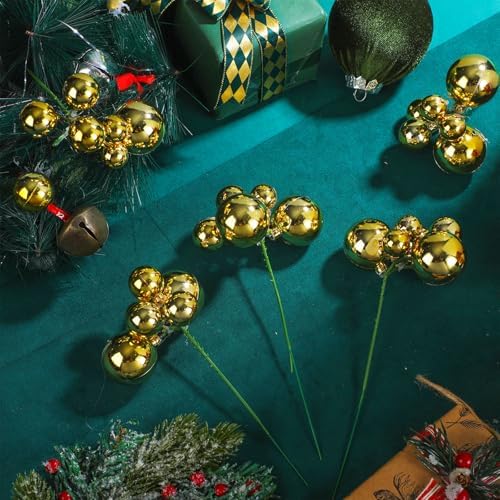 Daifunli Christmas Tree Picks 7.87 Inch Christmas Balls Ornaments Xmas Hanging Decorations for Xmas Tree Topper DIY Wreath Holiday Floral Vase Fillers Crafts Home Decor(Gold,8 Pcs)