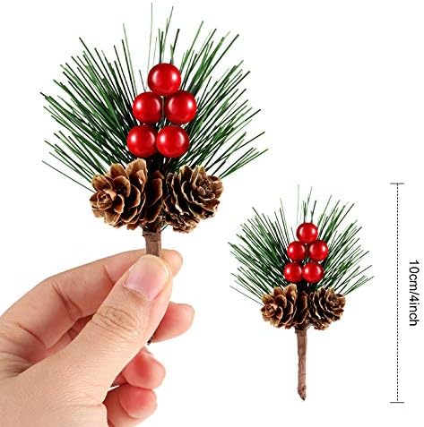 WILLBOND 24 Pieces Christmas Floral Picks, Artificial Pine Picks, Red