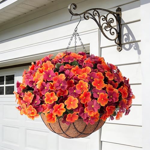 Artificial Fall Hanging Flowers with Basket for Outdoor UV Resistant