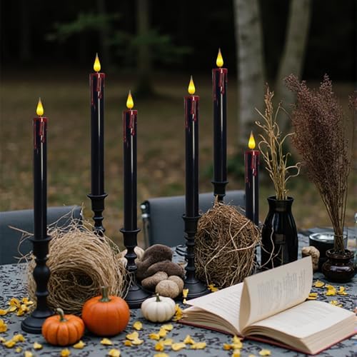 Black Halloween flameless taper candles, flickering, remote and timer