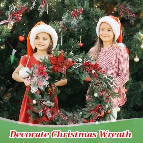 10 Christmas Berry Branches 12-30", Artificial Pine Cones Picks