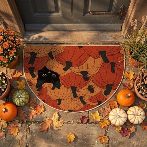 Artoid Mode Black Cat Pumpkin Fall Semicircular Doormat 24x35 Inch