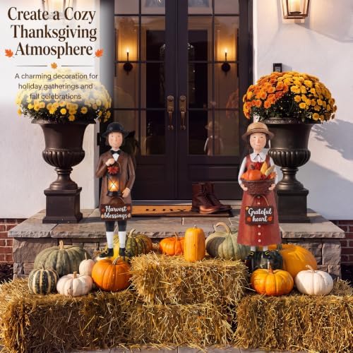 Geelin 2 Pack Fall Thanksgiving Metal Garden Stakes,Thanksgiving Couple