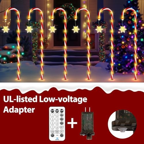 HELESIN 10Pack 40.75in Warm White Solar Candy Cane Pathway Lights Outdoor