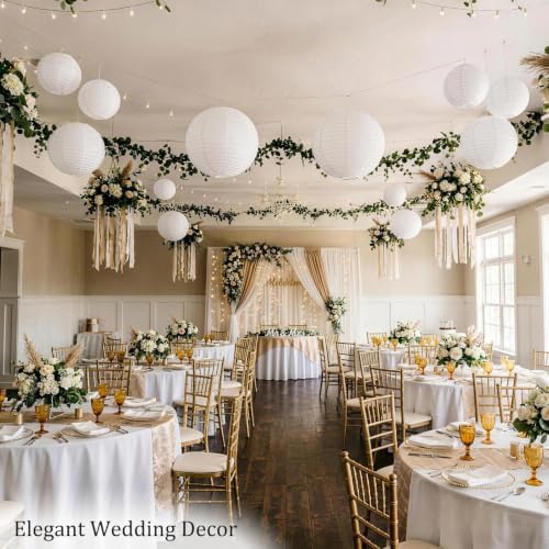 White Paper Lanterns, 12Pcs 6-12 Inch Round Hanging Party Decorations