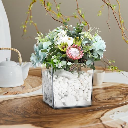 6 Pcs 6 x 6 Acrylic Square Vase for Centerpieces Clear Plastic Flower Vases