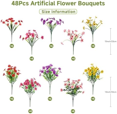 Alupssuc 48 Bundles Artificial Daisy Flowers UV Resistant for Outdoor Decor