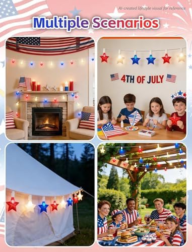 25FT Red White and Blue LED Star Lights