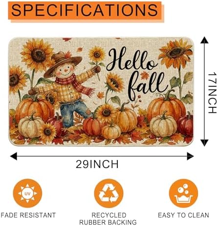 Hexagram Hello Pumpkin Fall Door Mat, Fall Doormat 17x29 Inch