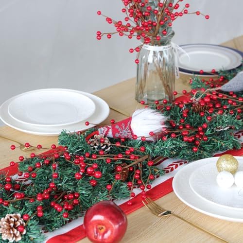 ZIFTY 15Pcs Christmas Artificial Holly Berry Stem, 16.5 Inch Holly Berry Pick Decorative Wire Branch Sprays for Christmas Tree Decorations Flower Arrangements Wedding Holiday Home Decor (Red)