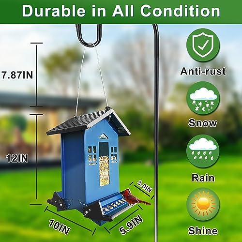 Squirrel Proof Bird Feeders for Outdoors, 6LB Metal Hanging Feeders, Large Wild Feeders for Cardinals, Chickadees, Durable Backyard Feeders（Blue