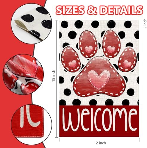 Valentines Garden Flag 12x18 In, Paw Print Heart Double Sided Flag