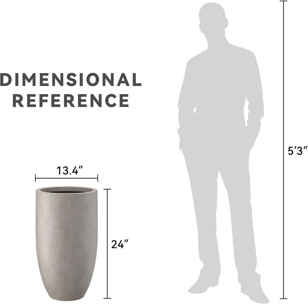 Kante Large Round Tapered Weathered Concrete Planter 24" Tall, Outdoor | Rubber Plug for Indoor, Drainage for Garden