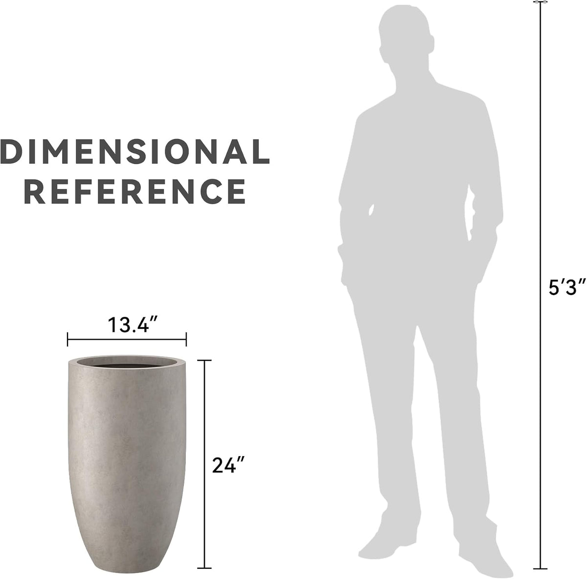 Kante Large Round Tapered Weathered Concrete Planter 24" Tall, Outdoor | Rubber Plug for Indoor, Drainage for Garden