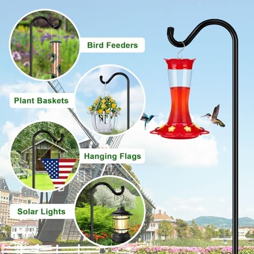 FEED GARDEN Shepards Hooks for Outdoor Bird Feeder Pole 92 Inch Adjustable Tall Heavy Duty Shepherds Hooks for Hanging Plant Baskets, Solar Lights, Wedding Decor, Lanterns, Black (2 Pack)