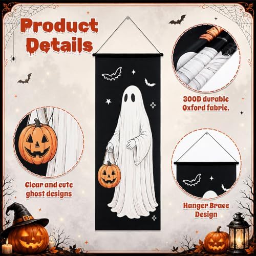 Mixweer 4 Pcs Halloween Ghost Banner Porch Garage Door Hanging Decorations