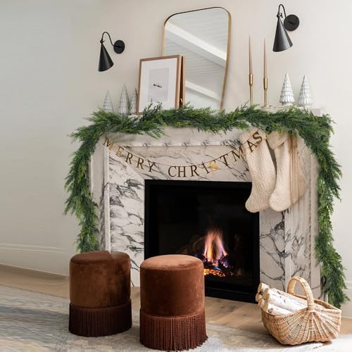 Christmas Cedar Garland,1Pcs 6ft Real Touch Cedar Pine Garland for Mantle Fireplace Outdoor Indoor Christmas Decorations