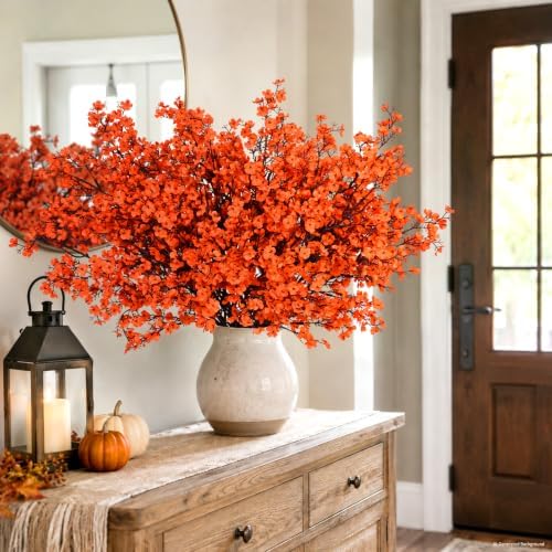 20 Pcs Baby Breath Flowers Artificial Bulk, Fake Fall Flowers, Orange
