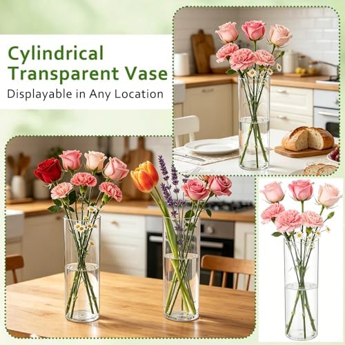 12 PCS Plastic Cylinder Vase 11.5 Inch Cylinder Vase Bulk Clear Flower Container Hurricane Candle Holder Round Wide Container Centerpiece for Home Office Wedding Decor (11.5 Inch)