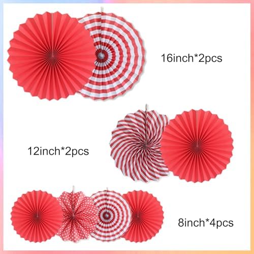 Red Party Deocations Hanging Round Paper Fan Decoration Set 8Pcs