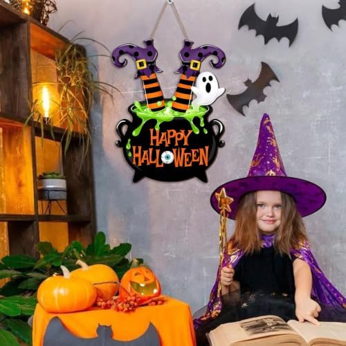 Halloween Witches Door Sign Witch Legs Cauldron Wreath Hanging Decorations