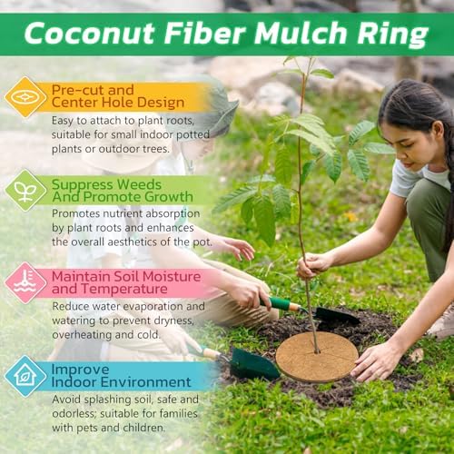 Legigo 10 Pack Coconut Fiber Mulch Ring Tree Plant Protector Mat, 9 Inch