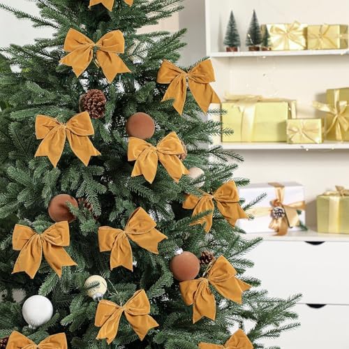 Janinka 12 Pcs 6 Inch Christmas Velvet Bows for Wreath Decoration, Khaki