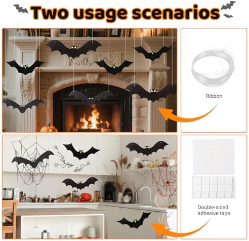 12PCS Hanging Bats Halloween Decoration Outdoor with 3D Mini Bats
