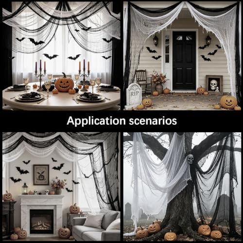 OKBA 8 Pack Halloween Black Gauze Wall Decor,Outdoor Halloween Decorations Webbing,Mesh Spooky Fabric,30X72 IN Black Cheesecloth For Haunted House Indoor Creepy Cloth (5 Black+3 White)