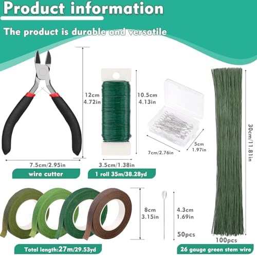 Green Floral Tape Wire Flower Arranging Tools Kit for Bouquets