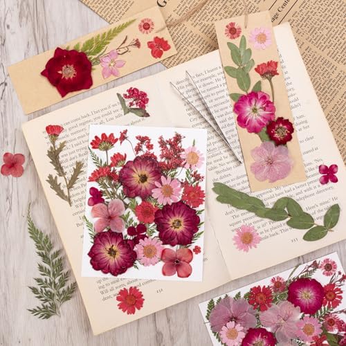 101 PCS Red Dried Pressed Flowers for Christmas Crafts Resin, Red Real Nature Flowers Bulk for DIY Holiday Cake Card Scrapbook Supplies, Large Dried Flowers for Soap Candle Making