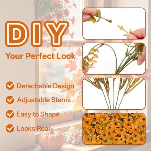 15 PCS Artificial Fall Flowers for Outdoors, Five-Petaled Faux Silk Mums