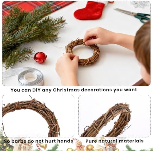 12 Pcs 3 Inch Natural Grapevine Wreaths, Hand-Woven Vine Branch Wreath, Rattan Wreath for DIY Crafts, Christmas Decorations, Home & Event Styling Party Wedding Decor