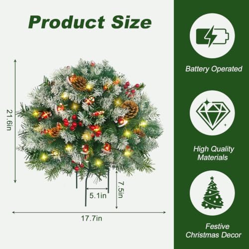 2 Pack 21.6 Inch Pre-Lit Christmas Urn Fillers for Outdoor