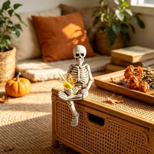 Skull Halloween Decor Sit & Yellow Cup Resin Skull Statue 1Pcs
