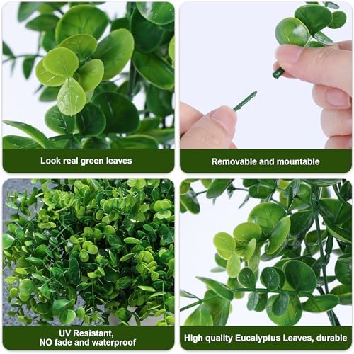 HyeFlora Artificial Plants for Outdoors Outside Spring Summer Decoration, 12 Bundles Faux Eucalyptus Leaves Stems Bulk Fake Greenery Branches Look Real UV Resistant for Home Porch Patio Planter Yard