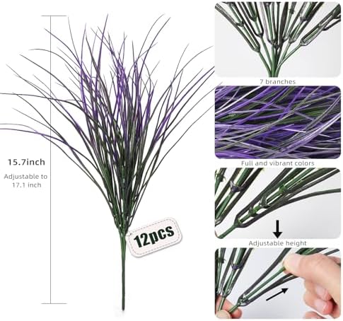RECUTMS 15.7" Fake Outdoor Plants Purple Artificial Grass Plants Fake Bush