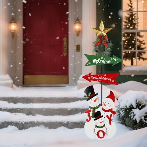 Outdoor Christmas Decorations, 50" Height Christmas Snowmen Yard Signs with Metal Stake, Xmas Yard Welcome Decorative for Holiday New Year Winter Walkway Garden Pathway Patio Lawn