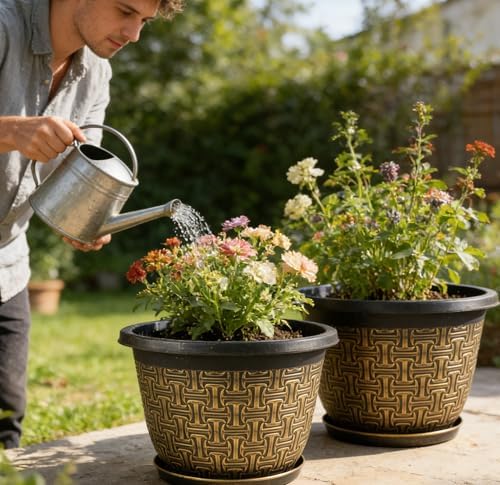Nooulap 4 Pack 12 Inch Plant Pots, Large Plastic Flower Planters