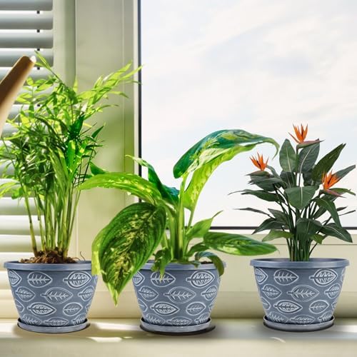 Nooulap Outdoor Flower Pots Set of 3, 11 Inch, Blue
