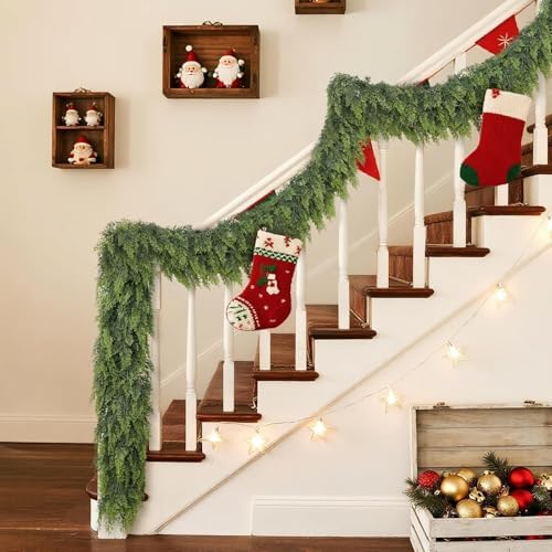 5FT 2Pcs Lifelike Touch Artificial Christmas Cedar Garland for Mantle Decor