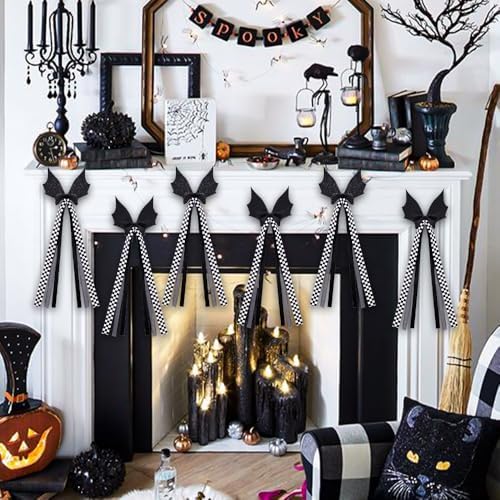 JOICEE 12Pcs Halloween Wreath Bows Bat Glitter Bows for Halloween Decor