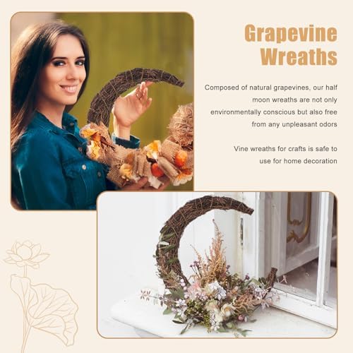 Moon Wreath, 14 Inch Crescent Grapevine Wreath Base, 2 Pack