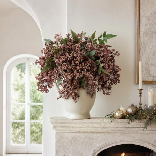 6 Pcs 17'' Artificial Nandina Berry Stems Brown Faux Branches Home Decor