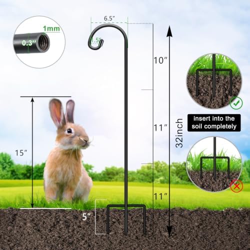 FEED GARDEN 32" Small Shepherd Hooks for Outdoor, Adjustable Decorative Garden Hooks for Solar Lanterns, Hanging Plants, Wind Chimes & Garden Decor, 1 Pack