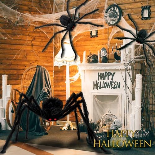 3 Packs Halloween Giant Spider Decorations Outdoor Indoor (59", 49", 35")