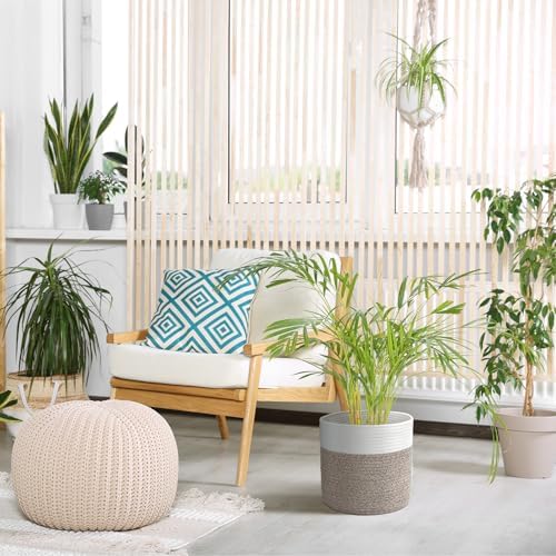 Plant Baskets Indoor with Liner, White and Brown, 10 Inch