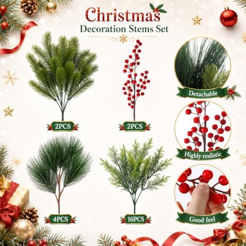 Suncalla 24 Pcs Artificial Christmas Flowers for Outdoors Winter, Fresh